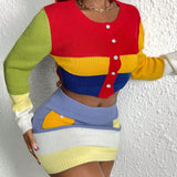 Slayr Cardigan Corto Para Mujer Con Botones Y Bloques De Color