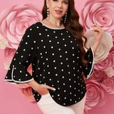 Blusa De Manga Con Volantes De Lunares Para Mujeres De a Grande