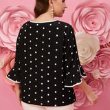 Blusa De Manga Con Volantes De Lunares Para Mujeres De a Grande