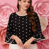 Blusa De Manga Con Volantes De Lunares Para Mujeres De a Grande