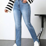EZwear Pantalones Jeans Con Dobladillo Dividido Para Mujer