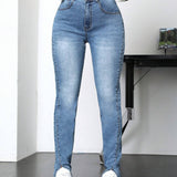 EZwear Pantalones Jeans Con Dobladillo Dividido Para Mujer