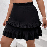 Prive Plus Size Layered Skirt With Ruffle Trim And Pleated Panel