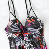 Swim Vcay Conjunto de tankini estampado tropical con top de tanque con tirantes y soporte y braguita triangular para festival de musica