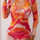 Swim Vestido Tipo Pareo De Malla Con Efecto Tie-dye Para Mujer Carnaval