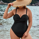 Swim Curve Mujer De Talla Grande Traje De Bano De Una Pieza, Sin Mangas Y Cruzado En La Espalda, De Color Solido