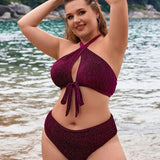 Swim Curve Traje De Bano Dividido Con Cuello Cruzado Brillante Para Mujer De Talla Grande