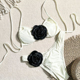 Swim Conjunto De Traje De Bano Bikini Con Decoracion Floral En 3d