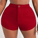 Slayr Pantalones Cortos Ajustados De Color Solido Para Mujer