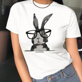 Essnce Camiseta De Manga Corta Con Cuello Redondo Y Estampado De Letras Y Conejo De Dibujos Animados