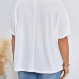 LUNE Plus Size Solid Color Pleated Batwing Sleeve T-Shirt
