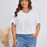 LUNE Plus Size Solid Color Pleated Batwing Sleeve T-Shirt