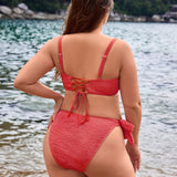 Swim Vcay Conjunto De Bikini De Talla Grande Para Mujer Con Cuello En V Y Nudo En La Parte Delantera Y Tela Texturizada