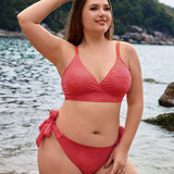 Swim Vcay Conjunto De Bikini De Talla Grande Para Mujer Con Cuello En V Y Nudo En La Parte Delantera Y Tela Texturizada