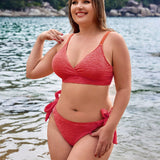 Swim Vcay Conjunto De Bikini De Talla Grande Para Mujer Con Cuello En V Y Nudo En La Parte Delantera Y Tela Texturizada