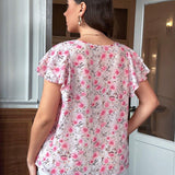 Clasi Camisa Para Mujer Con Estampado De Flores Y Volantes, De a Grande