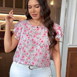 Clasi Camisa Para Mujer Con Estampado De Flores Y Volantes, De a Grande