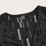ICON Camiseta De Fiesta Sexi Plus Size Para Mujer De Textura Recortada Con Escote En V Profundo Y Tela Suave