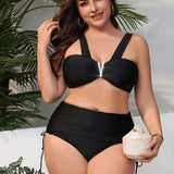 Swim Curve Conjunto De Traje De Bano De Color Solido De Talla Grande Para Bodas