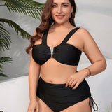 Swim Curve Conjunto De Traje De Bano De Color Solido De Talla Grande Para Bodas