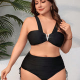 Swim Curve Conjunto De Traje De Bano De Color Solido De Talla Grande Para Bodas