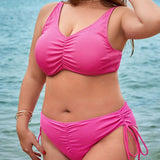 Swim Vcay Conjunto de bikini para mujer de talla grande con tirantes plisados y liso