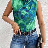 Prive Blusa Sin Mangas Drapeada Con Efecto Tie-dye Y Cuello Plisado Para Mujer