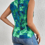 Prive Blusa Sin Mangas Drapeada Con Efecto Tie-dye Y Cuello Plisado Para Mujer