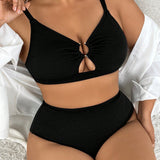 Swim Curve Juego De Traje De Bano Hueco De Talla Grande Para Mujeres Con Diseno De Anillo Para Bodas