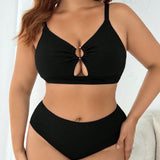 Swim Curve Juego De Traje De Bano Hueco De Talla Grande Para Mujeres Con Diseno De Anillo Para Bodas