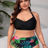 Swim Curve Plus Size Tropical Print Swimsuit Set
