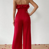 Prive Solid Color Ruffled Bandeau Jumpsuit