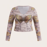 ROMWE PUNK Plus Size Women's Butterfly Print T-shirt