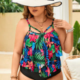 Swim Lushore Conjunto De Traje De Bano Tankini Con Top Y Braguitas Con Estampado Tropical De Talla Grande Carnaval