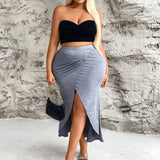 SXY Plus Size Wrap Slit Skirt