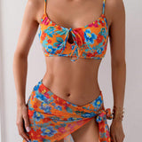 Conjunto De Bikini Con Estampado Floral Y Lazo Para Mujeres, Para El Carnaval