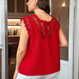 Blusa Con Panel De Malla Bordada De a Grande Con Nudo En La Espalda