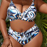 Swim Curve Conjunto de bikini completo de talla grande con estampado completo