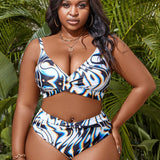 Swim Curve Conjunto de bikini completo de talla grande con estampado completo