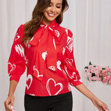 Clasi Camisa Roja De Mujeres Con Corbata De Cuell Oimpresa Con Corazones