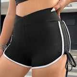 EZwear Shorts Deportivos Para Mujeres De Talla Grande Con Cintura Elastica Con Cordon En Forma De V
