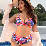 Swim Curve Traje De Bano De Dos Piezas Con Estampado Geometrico Para Mujeres De Talla Grande