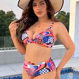 Swim Curve Traje De Bano De Dos Piezas Con Estampado Geometrico Para Mujeres De Talla Grande