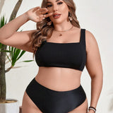 Swim Curve Top De Traje De Bano De Talla Grande De Color Solido