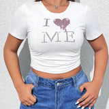 Playera Recortada Con Corazon Y Diamantes De Imitacion Para El Dia De San Valentin De a Grande Para Mujeres