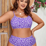 Swim Mod Conjunto de bikini de talla grande con estampado floral para el carnaval de verano en la playa
