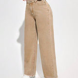 SXY Pantalones Jeans Rectos Con Dobladillo Crudo