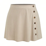 Prive Plus Size Solid Color Button Front Skirt