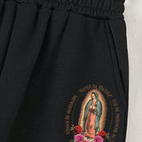 Slayr Conjunto De Sudadera Y Pantalones Estampados Para Mujer Con Flores Y Letras De La Virgen Maria