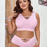 Swim Curve Conjunto De Traje De Bano Con Textura Para Mujer De Talla Grande Con Cierre En Forma De Corazon